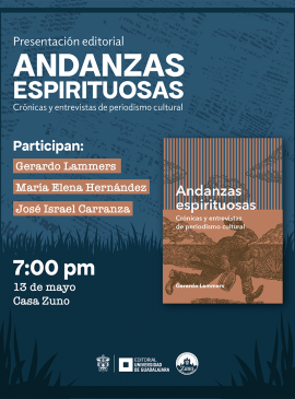 Cartel de la Presentación editorial: Andanzas espirituosas. Crónicas y entrevistas de periodismo cultural