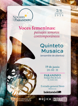 Cartel de las Noches de Paraninfo. Quinteto Musaica (ensamble de alientos)