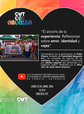 Cartel del Conversatorio: "El arcoíris de la experiencia: Reflexiones sobre amor, identidad y vejez"