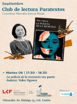 Cartel del Club de lectura “Paratextos”. Título, La policía de la memoria. 1ra parte