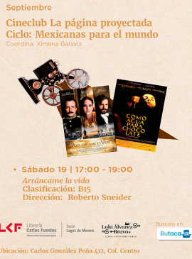 Cartel del Cineclub: La página proyectada. Ciclo, Mexicanas para el mundo Título, Arráncame la vida