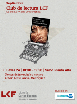 Cartel del Club de Lectura LCF. Título, Conocerán tu verdadero nombre
