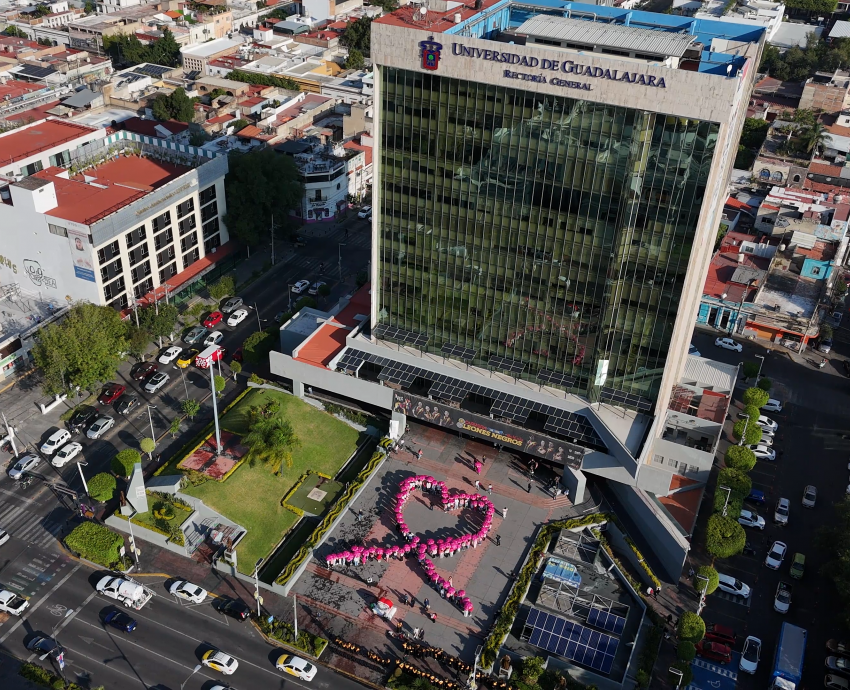 Universitarios forman listón humano rosa en apoyo a la lucha contra el cáncer de mama